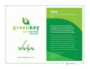 2024 fairmont sonoma green key certificate